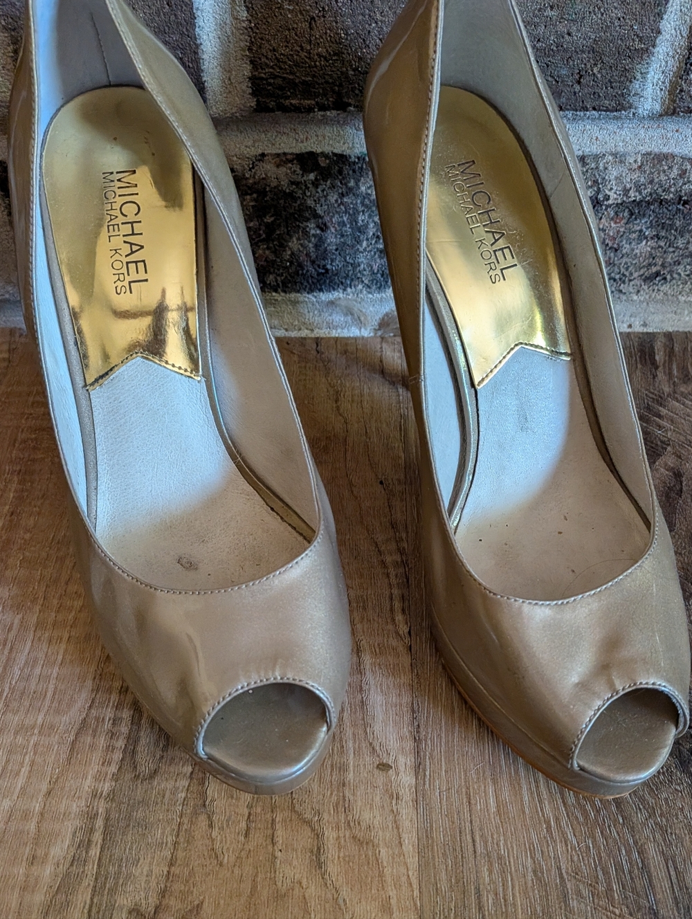 Michael Kors Women’s champagne Gold Peep-Toe Pumps